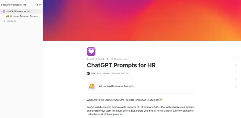 Welcome to the Ultimate ChatGPT Prompts for Human Resources! 🎉

You've just discovered an invaluable resource of HR prompts (140+) that will energize your projects and engage your team like never before.