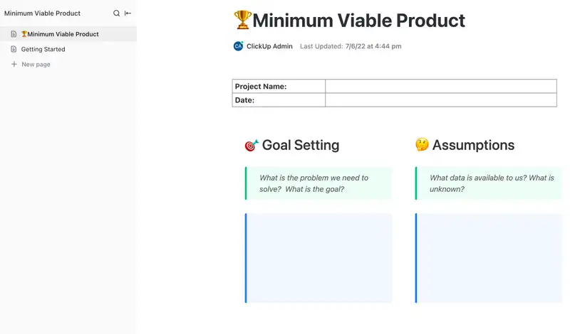 The minimum viable product template serves as a guide to determine whether the minimum product is viable or not. It contains a series of critical questions that can also help is developing the strategy for product validation. 