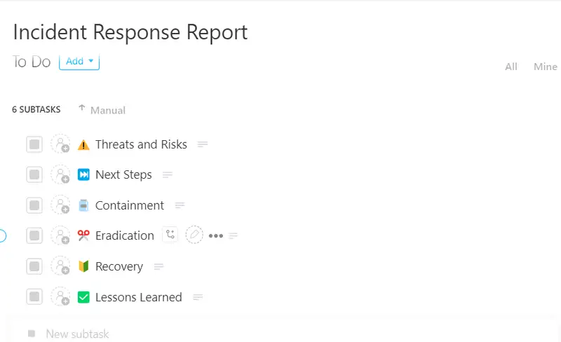Get a quick access to your incident response reports in one place. Create your incident response template without any technical skills and get it re-purposed for future use.