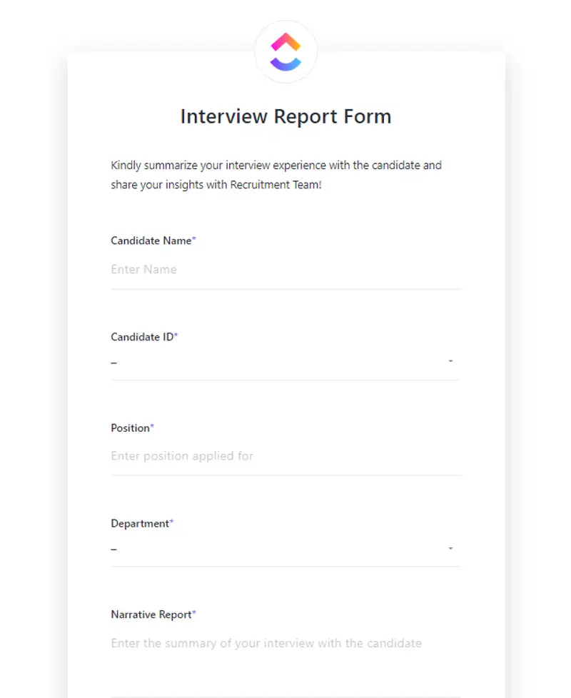 Make your interview process more efficient! Use this template to neatly organize interview reports from multiple interviewers and have it accessible to all interviewers in this one central repository!