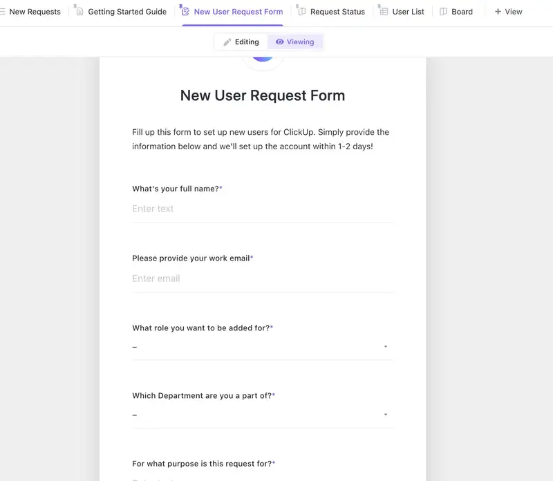 Are you getting weary of handling new user-account creation requests? Utilize this form template to streamline the procedure. New user requests for your company's can all be conveniently kept track of in one organized location.