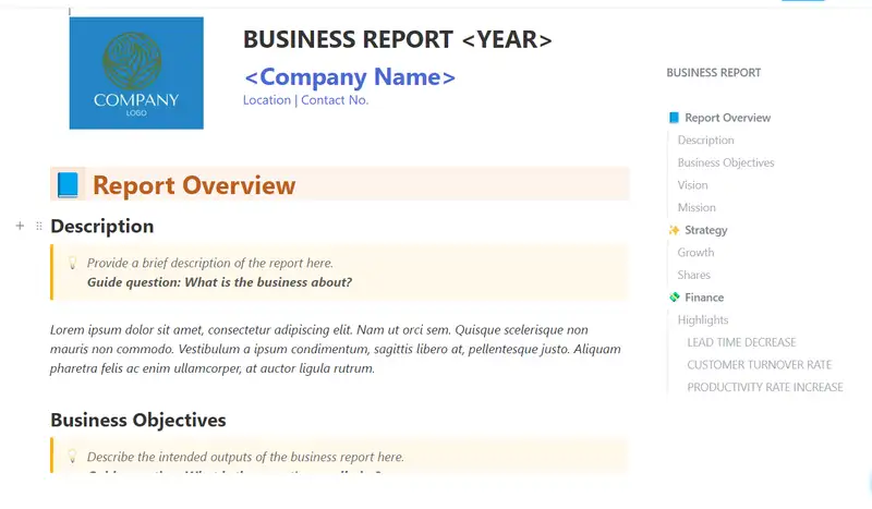 Present what has happened in your company in a professional and visually-appealing way using this Business Report Template!