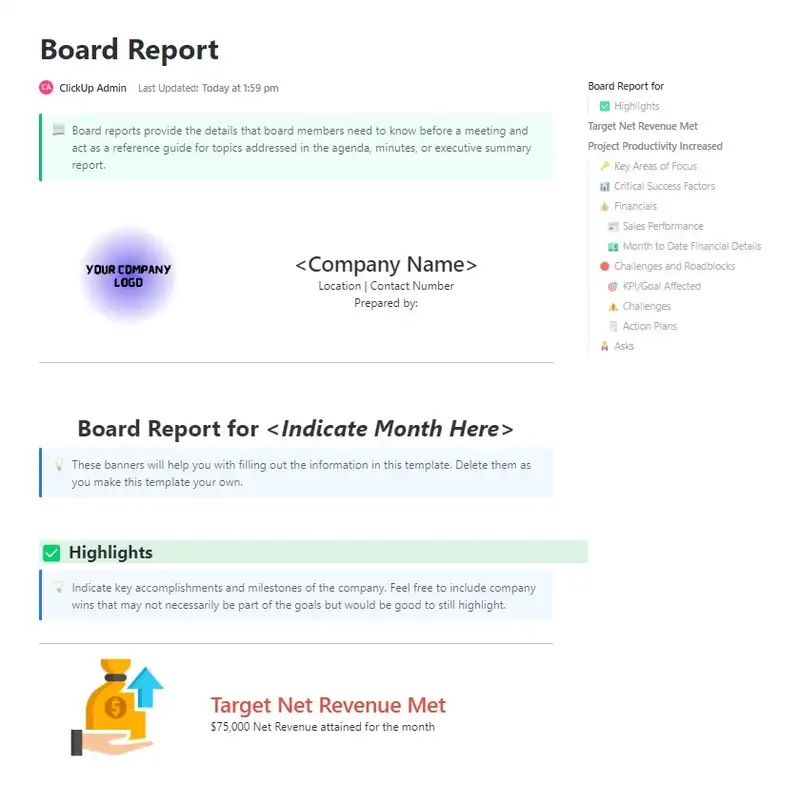 Board reports provide the details that board members need to know before a meeting and act as a reference guide for topics addressed in the agenda, minutes, or executive summary report.