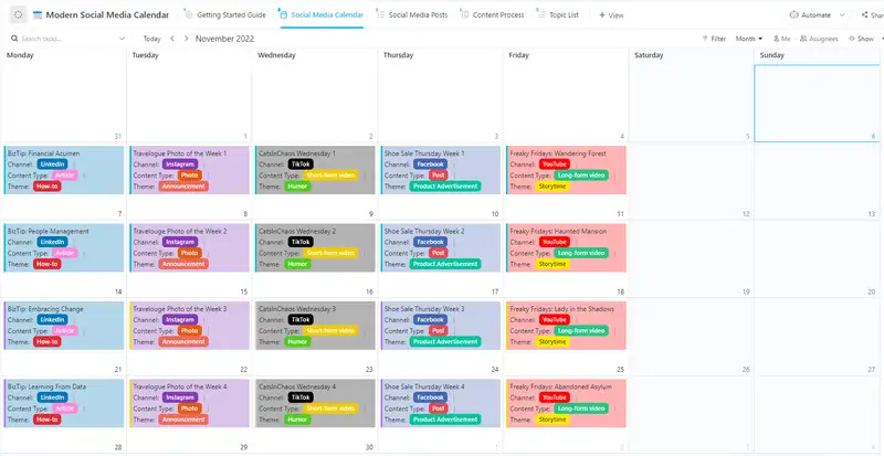 You can absolutely save time by organizing all of your posts and ideas in a social media calendar. Use this List template to plan ahead and develop your social media content.