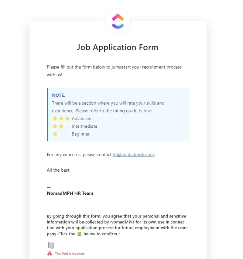 Use this job application form template to engage and attract the best talent out there!