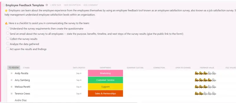 Learn what the employees think about the management, corporate culture, salaries, perks, and work environment. Get this employee feedback template for your team!