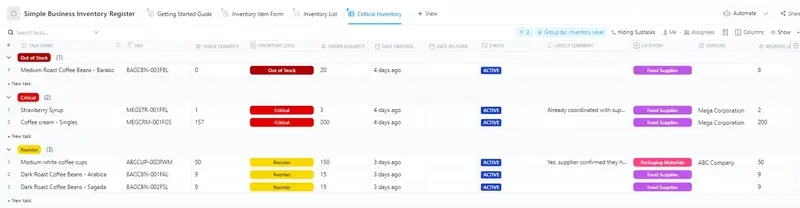 Manage inventory using the Simple Business Inventory Register Template. Ensure that the business has the right amount of stocks at any given time. Monitor the inventory level and know when and how many to order whenever stocks get sold.