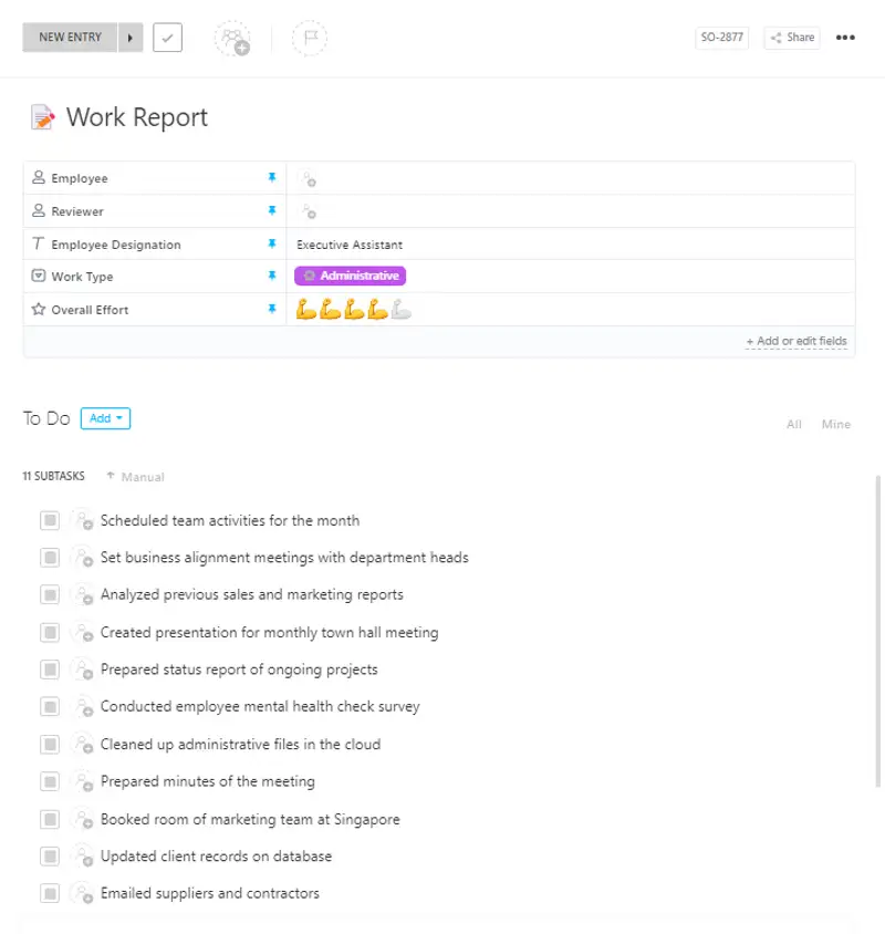 Work reports are documentations of employees or team members on the status of their deliverables. Through this, issues can be identified and recommendations can be generated. This ClickUp Work Report Task template helps in providing a structured way of developing this documentation.