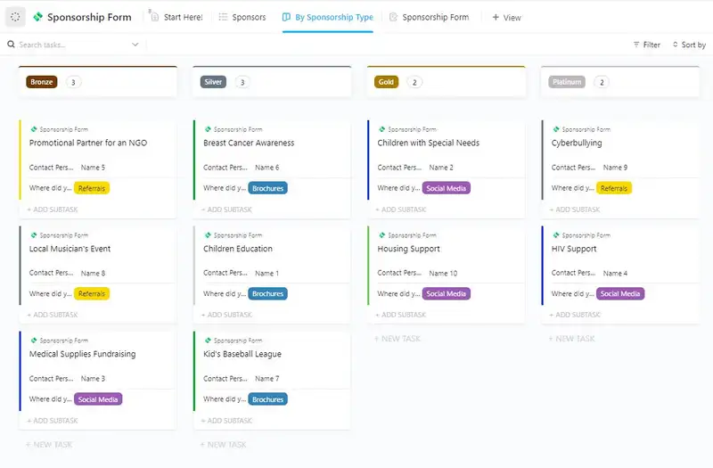 Never miss a single transaction for your sponsorships with this template! Receive all applications, manage all requests, and track each progress in one platform efficiently for your entire team.