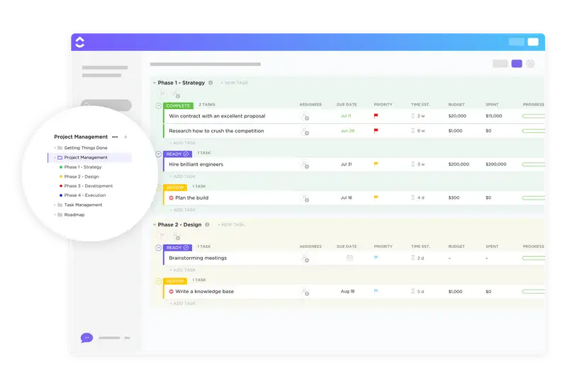 With its flexible pre-built views, Custom Statuses, Custom Fields, and more, ClickUp's project management template will instantly become any PM's new best friend.

