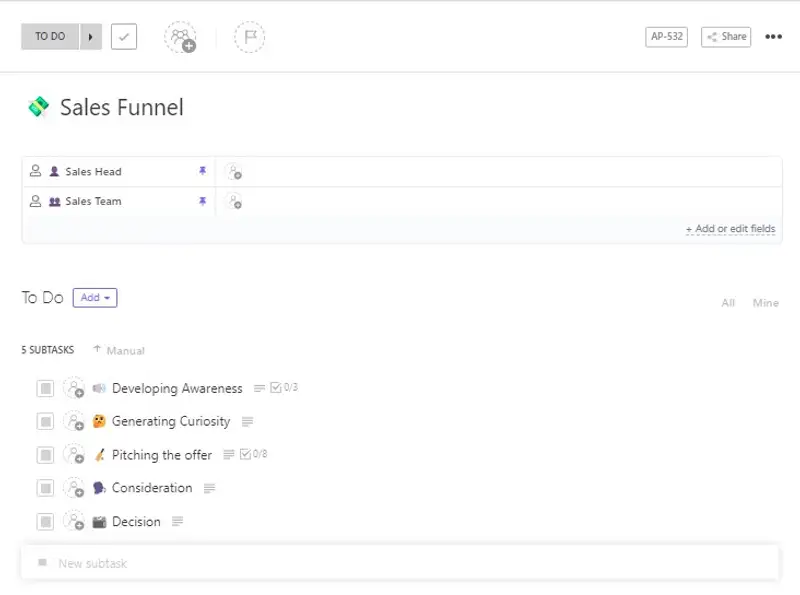 This Sales Funnel template helps your sales teams to create an effective sales funnel for the organization. Efficiently forecast your sales, manage targets, and enhance your sales performance using your sales funnel phases' analytics.
