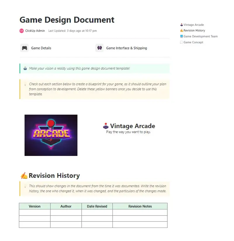 Make your vision a reality using this game design document template!