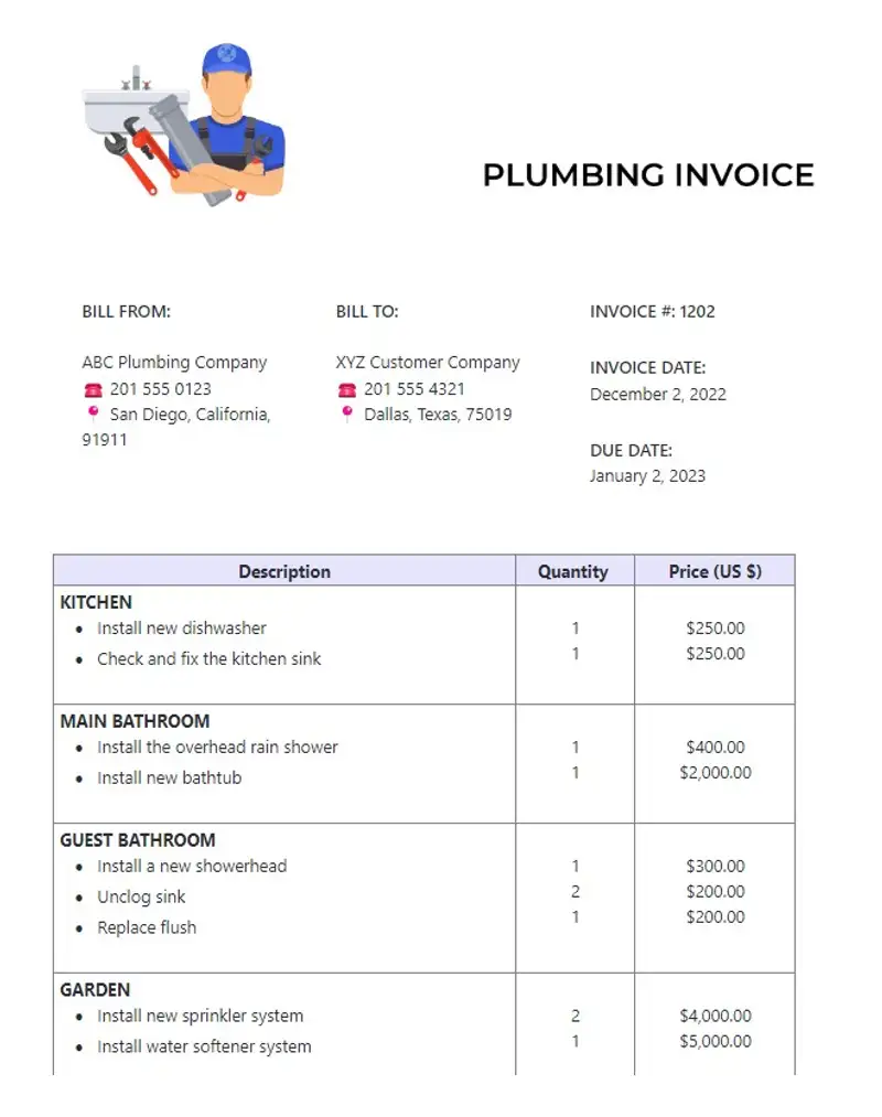 Easily bill your clients with ClickUp's customizable plumbing invoice template and monitor them in one convenient document.