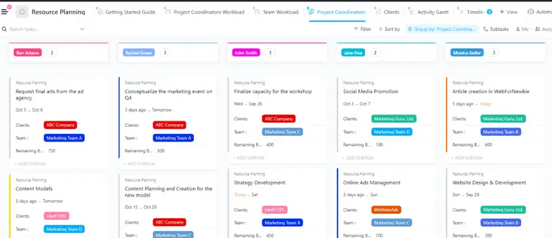 This Resource Planning template provides a convenient way to allocate the resources within the team or department. Visualize the capacity of your resources using the built-in Workload view.