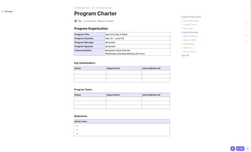 Aimed at helping you outline the objectives, scope, stakeholders, and key deliverables of a project, Project Charters serve as a foundational reference throughout a project lifecycle. They provide a clear definition of roles, responsibilities, and expectations — while ensuring alignment and facilitating effective decision-making.