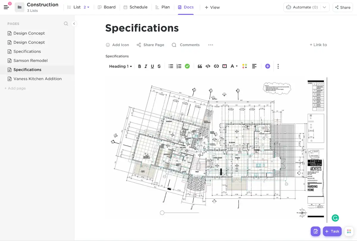 Construction Management template Doc view