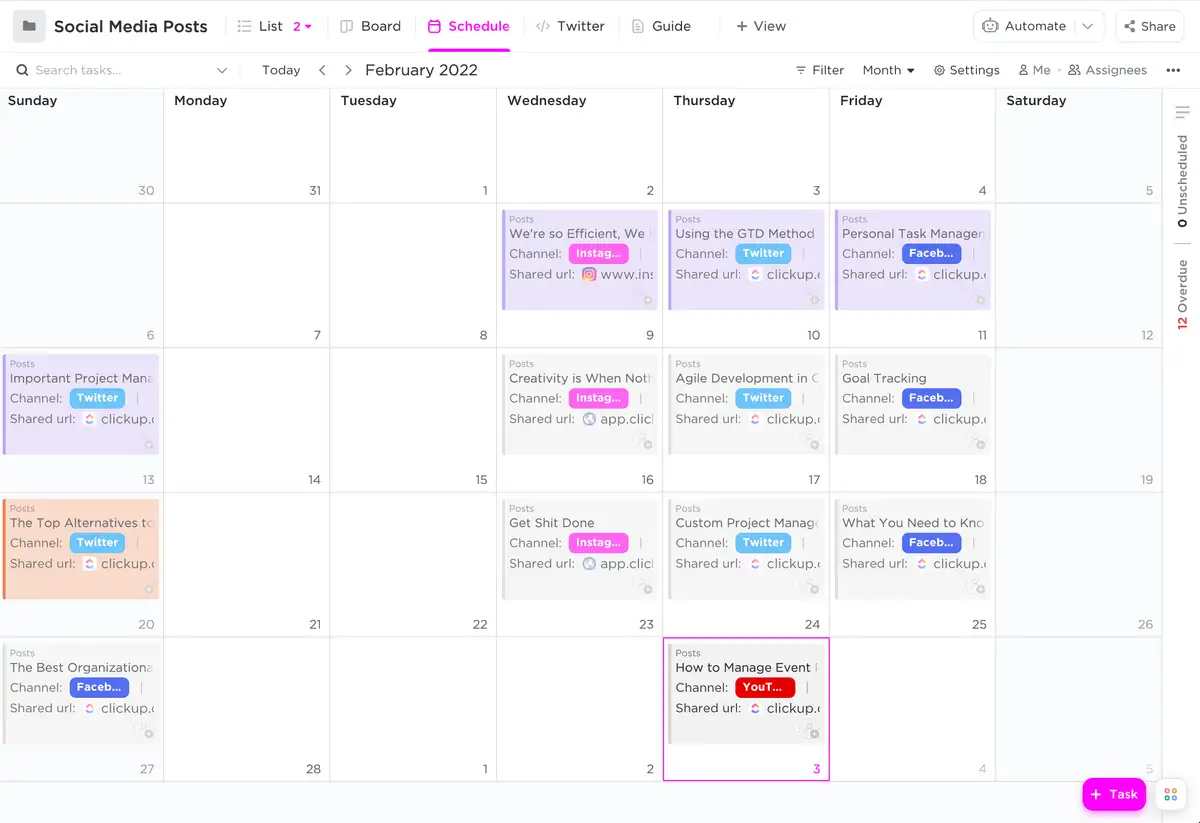 social media posts template calendar view