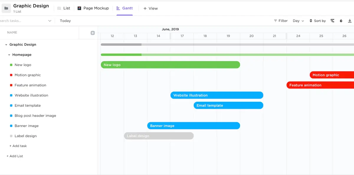 Graphic Design template Gantt view