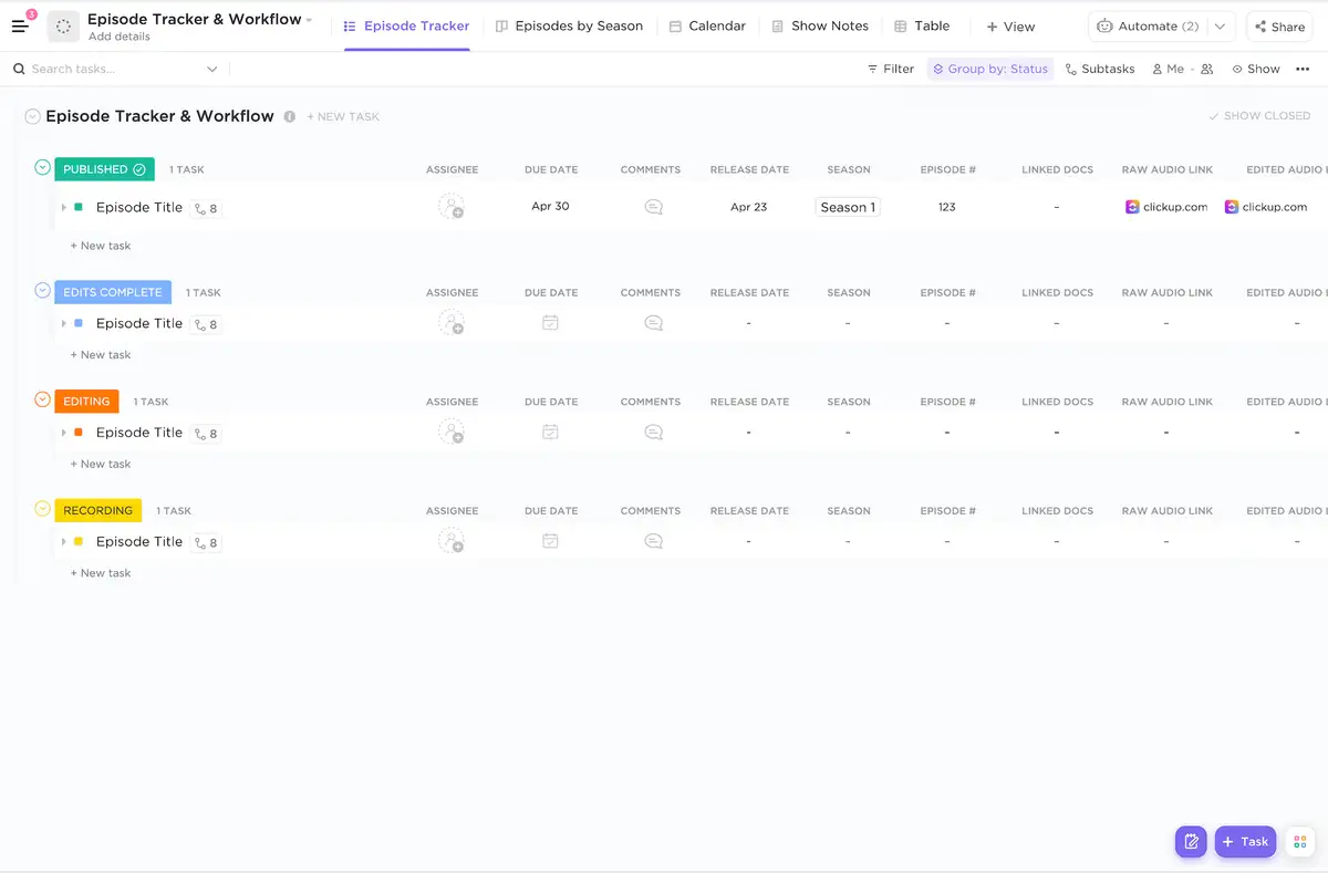 Podcasting (without guests) template List view