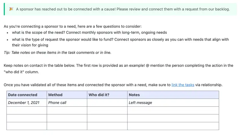 Connect sponsors with the perfect cause using the sponsorship form task template.
